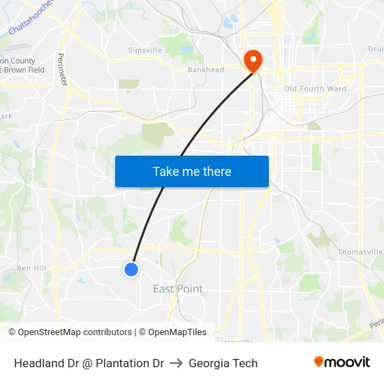 Headland Dr @ Plantation Dr to Georgia Tech map