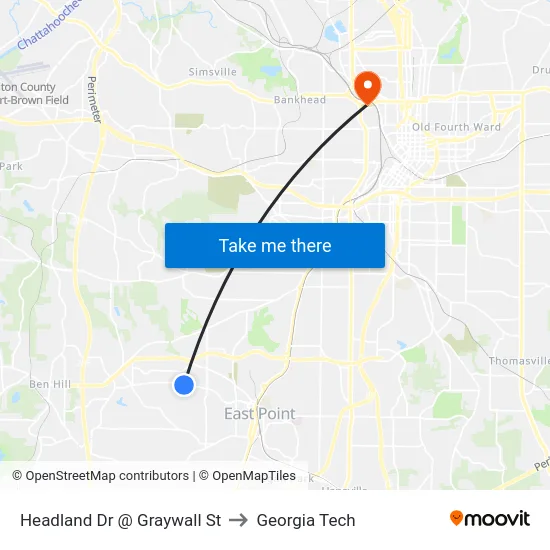 Headland Dr @ Graywall St to Georgia Tech map