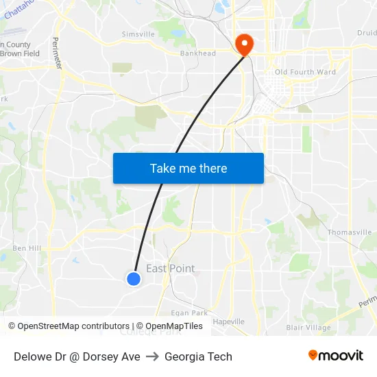 Delowe Dr @ Dorsey Ave to Georgia Tech map