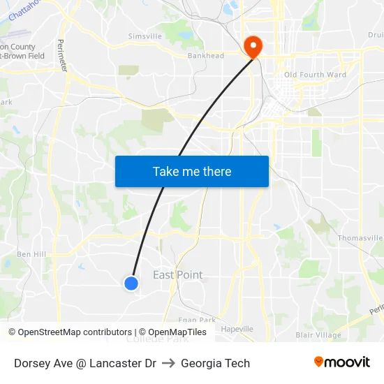 Dorsey Ave @ Lancaster Dr to Georgia Tech map