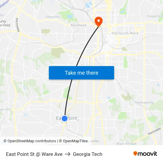 East Point St @ Ware Ave to Georgia Tech map