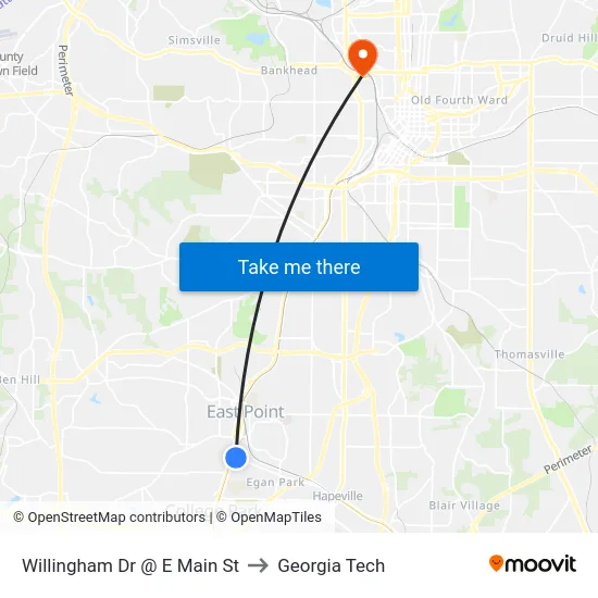Willingham Dr @ E Main St to Georgia Tech map