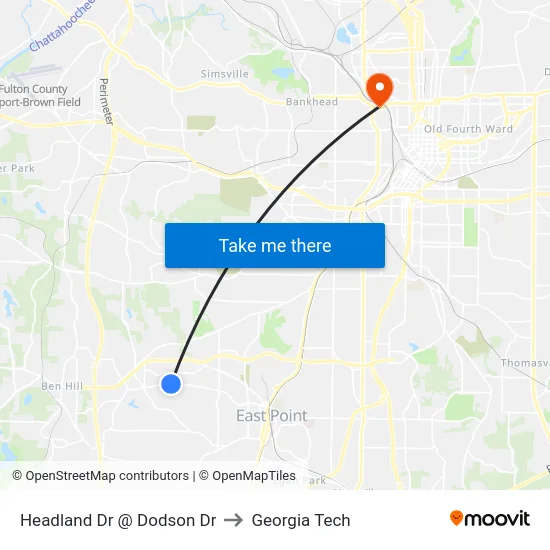 Headland Dr @ Dodson Dr to Georgia Tech map