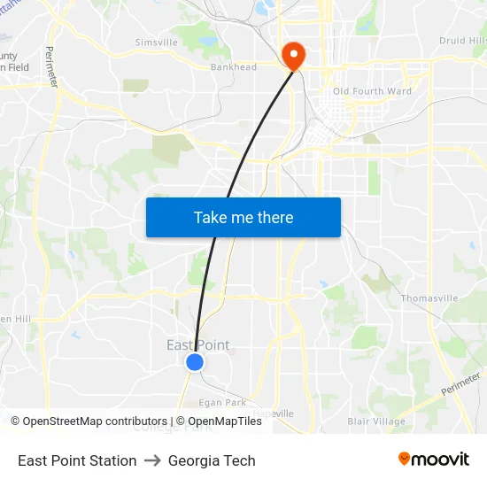 East Point Station to Georgia Tech map