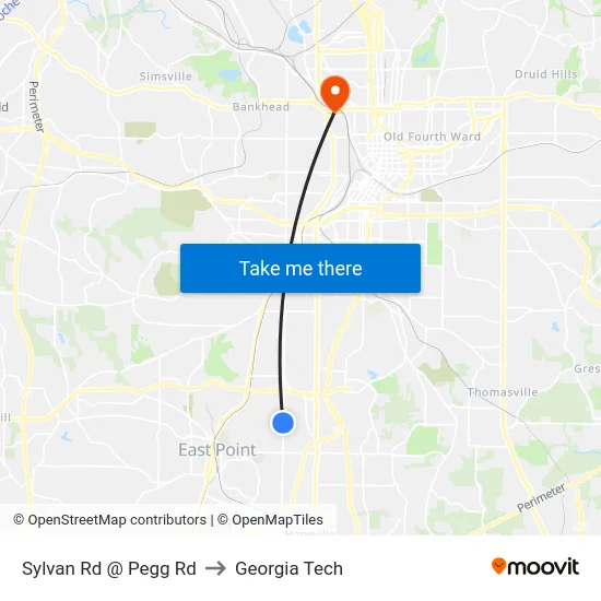 Sylvan Rd @ Pegg Rd to Georgia Tech map