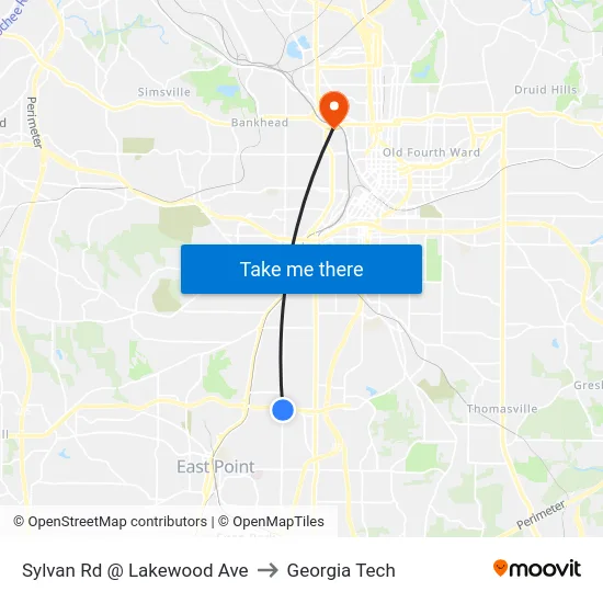 Sylvan Rd @ Lakewood Ave to Georgia Tech map