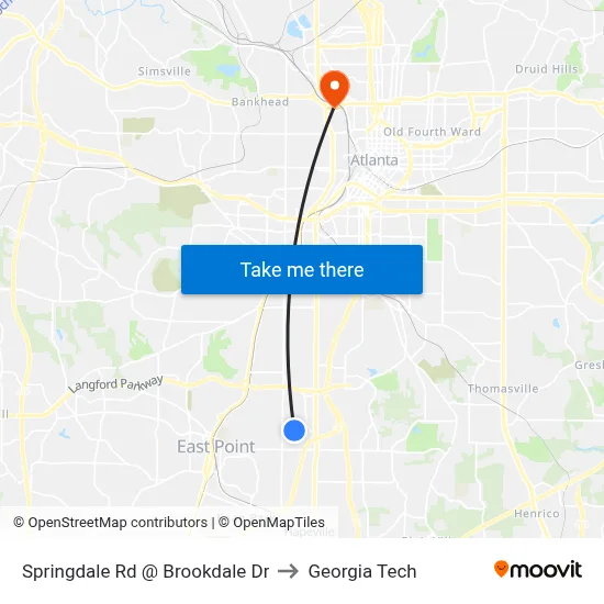 Springdale Rd @ Brookdale Dr to Georgia Tech map