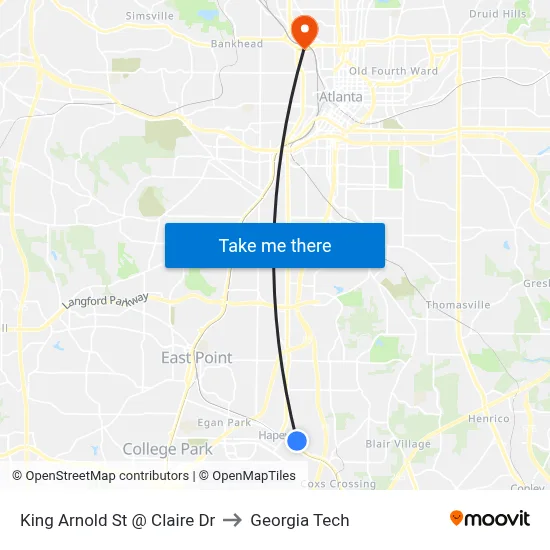 King Arnold St @ Claire Dr to Georgia Tech map