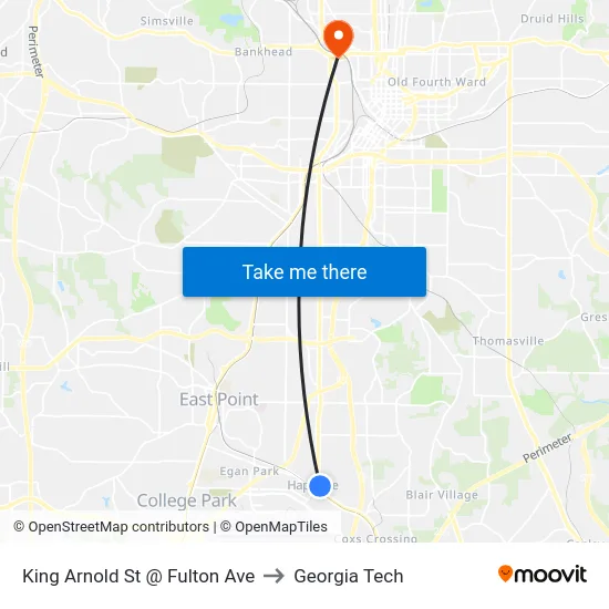 King Arnold St @ Fulton Ave to Georgia Tech map