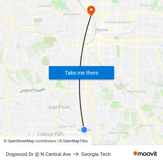 Dogwood Dr @ N Central Ave to Georgia Tech map