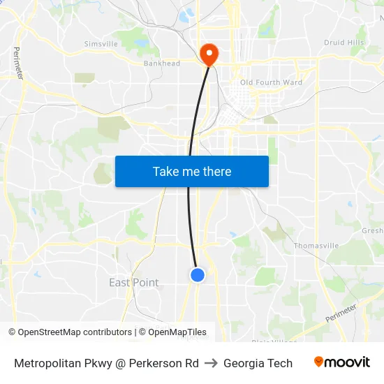 Metropolitan Pkwy @ Perkerson Rd to Georgia Tech map