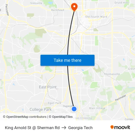 King Arnold St @ Sherman Rd to Georgia Tech map