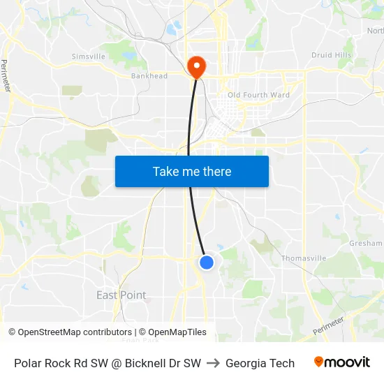 Polar Rock Rd SW @ Bicknell Dr SW to Georgia Tech map