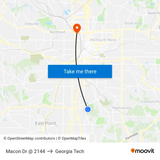 Macon Dr @ 2144 to Georgia Tech map