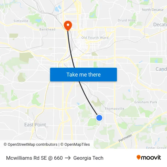 Mcwilliams Rd SE @ 660 to Georgia Tech map
