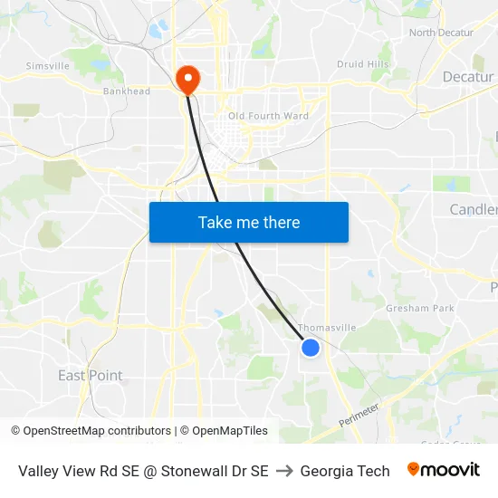 Valley View Rd SE @ Stonewall Dr SE to Georgia Tech map