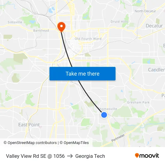 Valley View Rd SE @ 1056 to Georgia Tech map