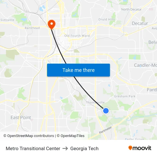 Metro Transitional Center to Georgia Tech map