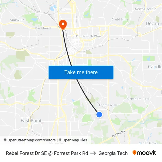 Rebel Forest Dr SE @ Forrest Park Rd to Georgia Tech map