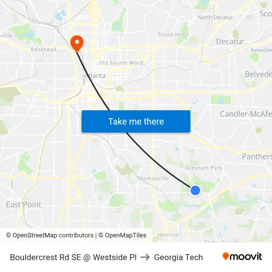 Bouldercrest Rd SE @ Westside Pl to Georgia Tech map