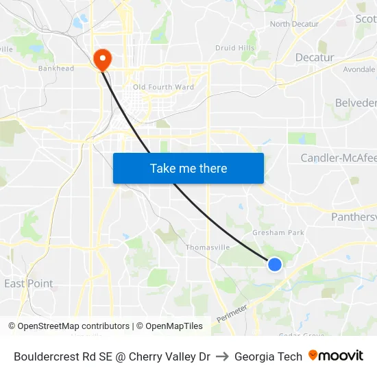 Bouldercrest Rd SE @ Cherry Valley Dr to Georgia Tech map