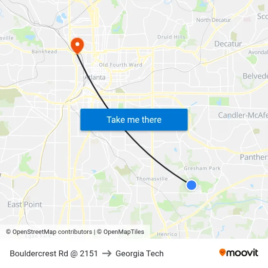Bouldercrest Rd @ 2151 to Georgia Tech map