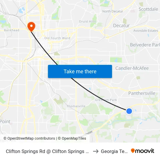 Clifton Springs Rd @ Clifton Springs Mnr to Georgia Tech map