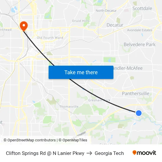 Clifton Springs Rd @ N Lanier Pkwy to Georgia Tech map