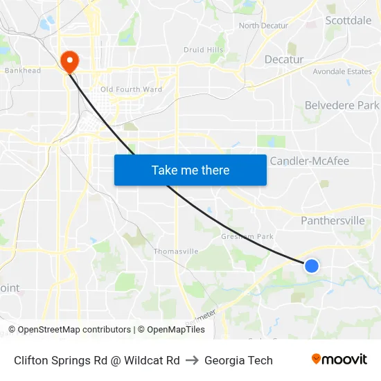 Clifton Springs Rd @ Wildcat Rd to Georgia Tech map