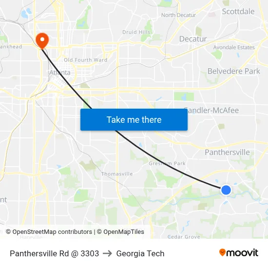 Panthersville Rd @ 3303 to Georgia Tech map