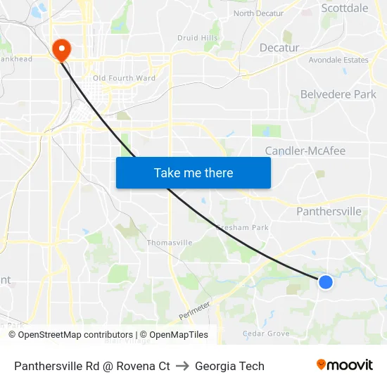 Panthersville Rd @ Rovena Ct to Georgia Tech map