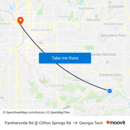 Panthersville Rd @ Clifton Springs Rd to Georgia Tech map