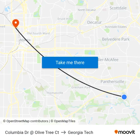 Columbia Dr @ Olive Tree Ct to Georgia Tech map