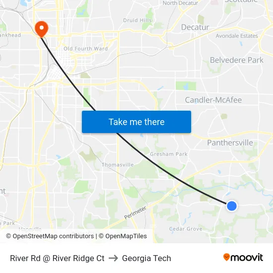River Rd @ River Ridge Ct to Georgia Tech map