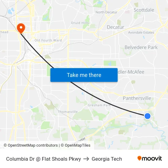 Columbia Dr @ Flat Shoals Pkwy to Georgia Tech map