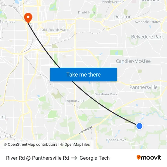 River Rd @ Panthersville Rd to Georgia Tech map