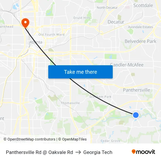 Panthersville Rd @ Oakvale Rd to Georgia Tech map