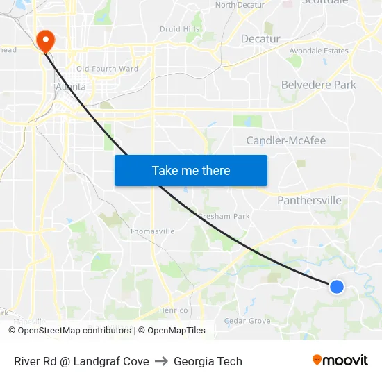 River Rd @ Landgraf Cove to Georgia Tech map