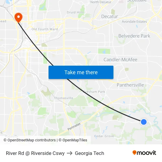 River Rd @ Riverside Cswy to Georgia Tech map