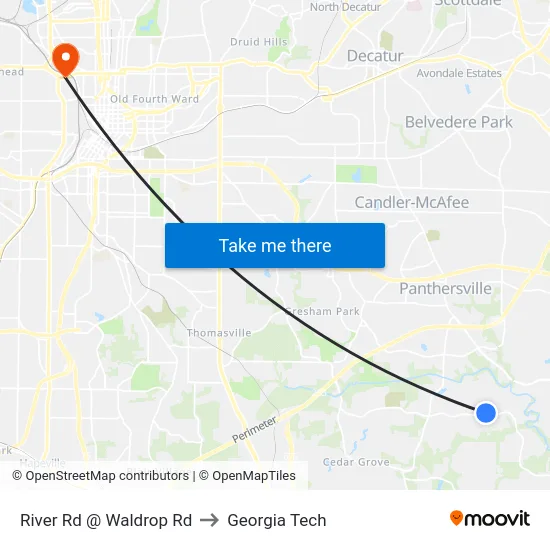 River Rd @ Waldrop Rd to Georgia Tech map