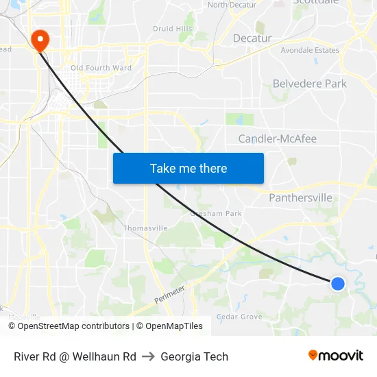 River Rd @ Wellhaun Rd to Georgia Tech map