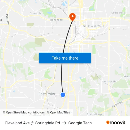 Cleveland Ave @ Springdale Rd to Georgia Tech map