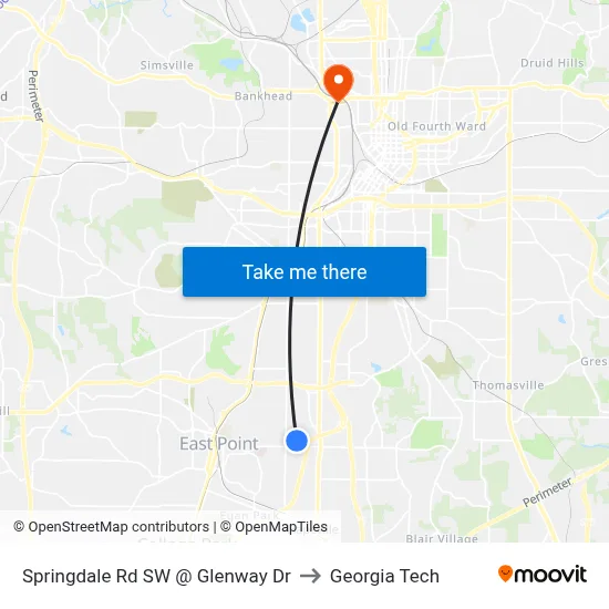 Springdale Rd SW @ Glenway Dr to Georgia Tech map