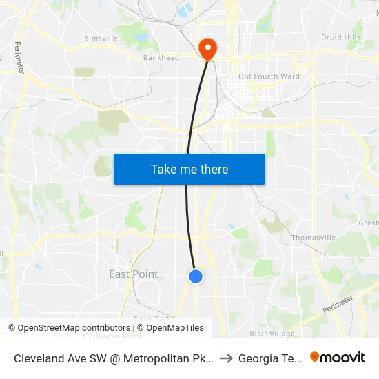 Cleveland Ave SW @ Metropolitan Pkwy to Georgia Tech map
