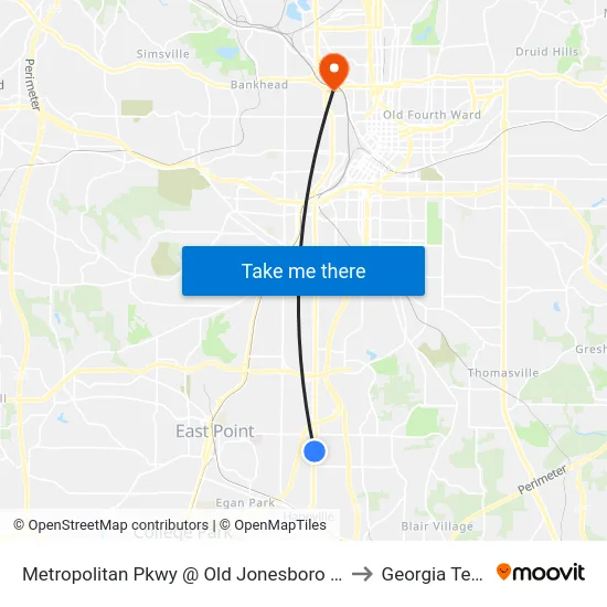 Metropolitan Pkwy @ Old Jonesboro Rd to Georgia Tech map