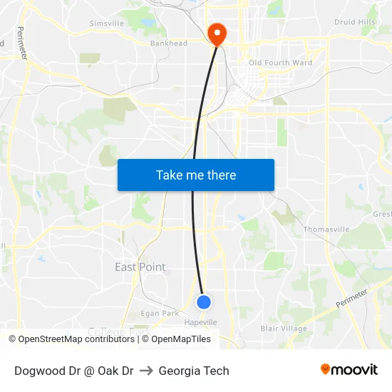 Dogwood Dr @ Oak Dr to Georgia Tech map