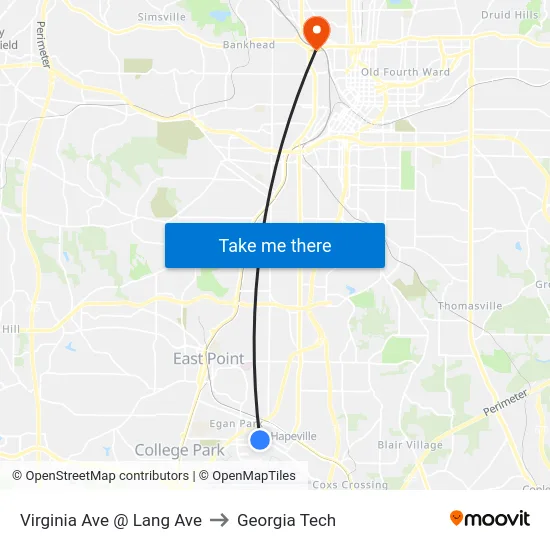 Virginia Ave @ Lang Ave to Georgia Tech map
