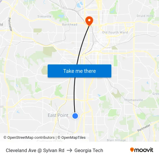 Cleveland Ave @ Sylvan Rd to Georgia Tech map