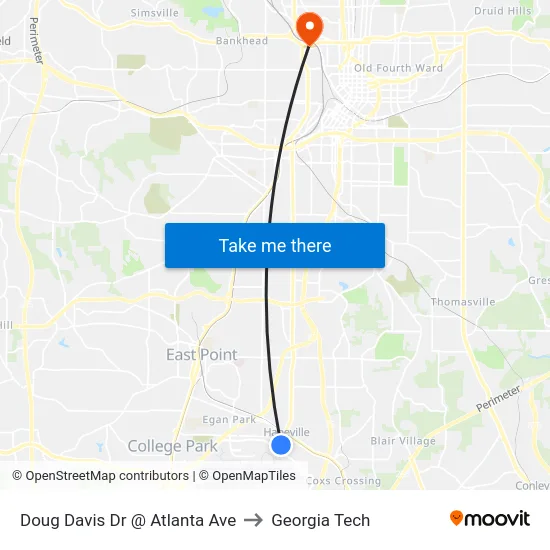 Doug Davis Dr @ Atlanta Ave to Georgia Tech map