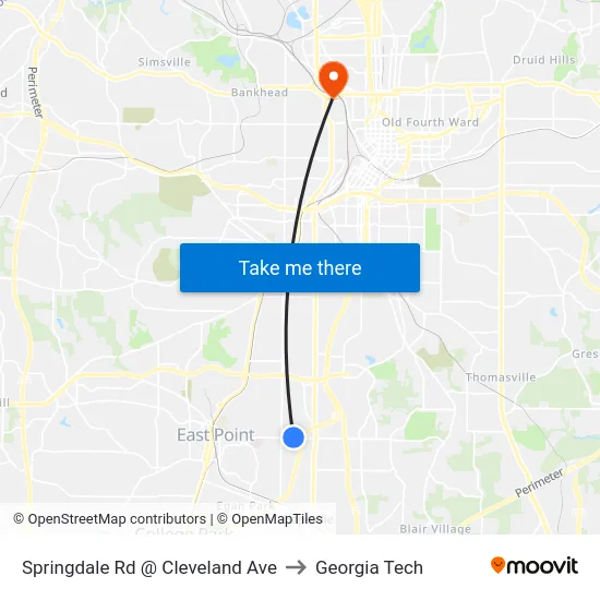Springdale Rd @ Cleveland Ave to Georgia Tech map